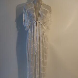 NWT Womens Michaela White Long Linguini Fringe Duster Dress OS *